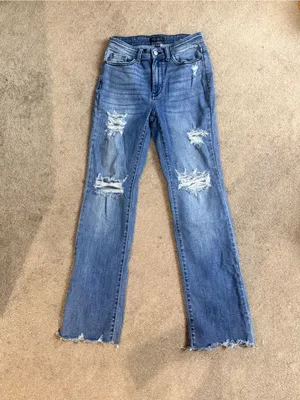 Judy Blue Medium Wash Mid Rise Destroyed Raw Hem Straight Leg Jeans Size 5/27 thumbnail 3