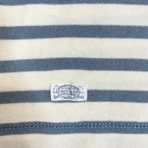 Ralph Lauren Lauren‎ Jeans Co Blue cream striped Knit Top Zip accent Sleeve Shirt women SZ S thumbnail 7