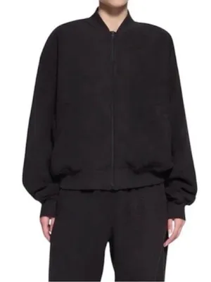 SKIMS Fleece Bomber Jacket in Black Onyx Size Large thumbnail 1