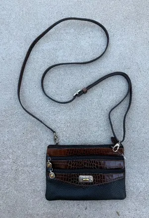 Brighton Brown & Black Croc Embossed Mini Crossbody Purse with Adjustable Strap thumbnail 1