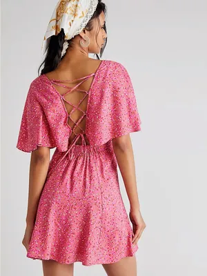 Free People Pink Floral Smocked Skater Dress Femme Florence Mini Medium thumbnail 2