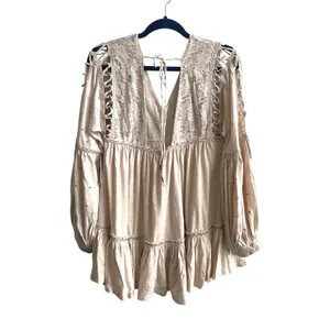 Free People Much Love Tunic Top Women S Salt Beige Boho Embroidered Crochet‎ New thumbnail 6