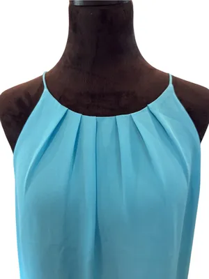 Violet +‎ Claire M Teal Sleeveless Pleated Blouse Minimalist Professional Tank thumbnail 3