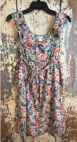 Motherhood Maternity floral sleeveless ruffle dress, size Large thumbnail 1