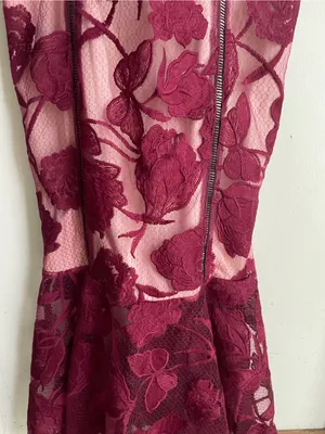 Lulus Alluring Dream Burgundy Floral Mesh Lace Trumpet Midi Dress thumbnail 8