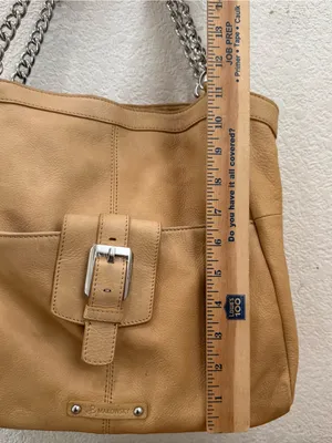 B. MAKOWSKY Beige Tan Pebbled Leather Chain Strap Tote Shoulder Bag thumbnail 10