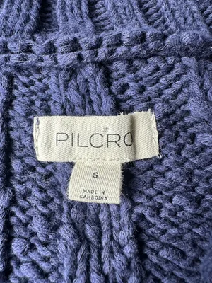Anthropologie Pilcro Cable Knit Sweater Vest Small Blue Button Front Collared thumbnail 8
