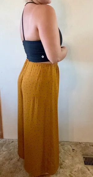 Love Stitch Mustard Ditsy Dot Wide Leg Palazzo Pants M thumbnail 2