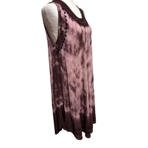 Tie Dye Midi‎ Dress Cover-Up Womens OSFM Purple Embroidered Boho Hippie Festival thumbnail 2
