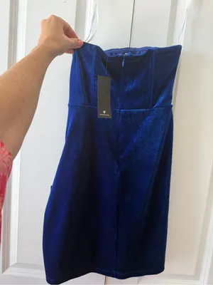 NWT Lulus Glamorous Celebration Royal Blue Velvet Strapless Mini Dress thumbnail 8