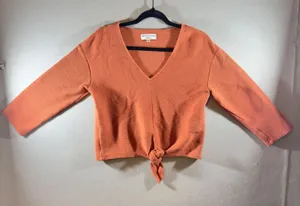 387 |‎ Madewell Texture & Thread Womens M Tie-Front Waffle Knit Crop Top Orange thumbnail 1