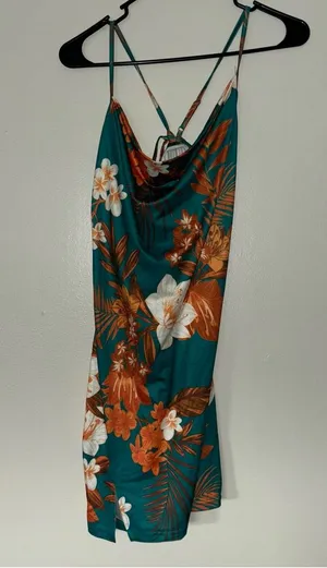 SHEIN Green and Orange Slip Dress Sleeveless Cowl Neck thumbnail 1
