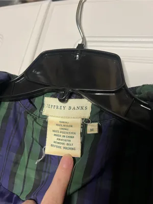 Vintage Jeffrey Banks Plaid Trench Coat Longline Belted Green Purple Size M thumbnail 14