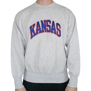 Vintage 90s KU Jayhawks Kansas Gray Pinstripe Sweatshirt thumbnail 1