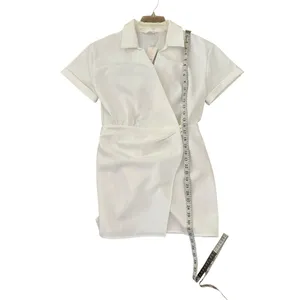 Commense Womens Collared Cuffed Sleeve Button Wrap Short Dress White Medium thumbnail 5