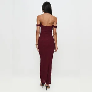 Princess Polly Azura Off The Shoulder Maxi Dress Burgundy thumbnail 9
