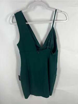 Lulus Emerald Green Asymmetrical Strap Bodycon Mini Dress Size S NWT thumbnail 6