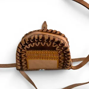vintage handmade leather mini girls coin purse shoulder bag tooled crossbody thumbnail 4
