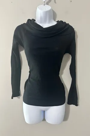 ZARA Black Cowl Neck‎ Long Sleeve Knit Top Women Size L thumbnail 1