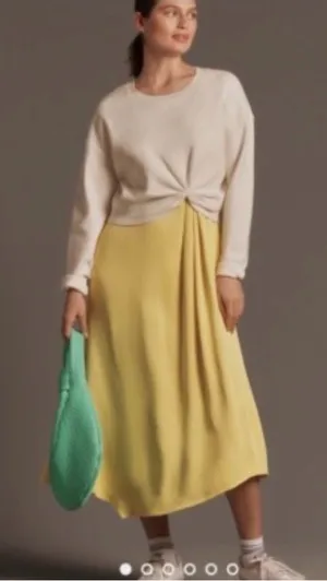 Anthropologie Sweater Maxi Dress White And Yellow Satin Size Medium thumbnail 1