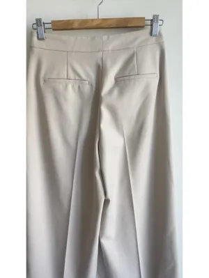 Zara Wide Leg Cropped Pants Cream High Rise Gold Button Stretch XS 24 thumbnail 7