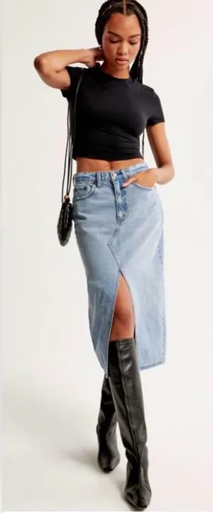 NWT Abercrombie & Fitch blue Denim Skirt midi size 34 US 18 plus size thumbnail 1