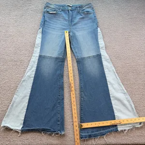 SO Goods for Life Women Patchwork Flare Jeans Blue Multi Colorblock Size 15 32W thumbnail 3