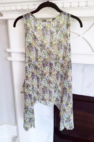 Neiman Marcus Romeo & Juliet Top Tunic Tank Floral Green Ruffle Medium thumbnail 4