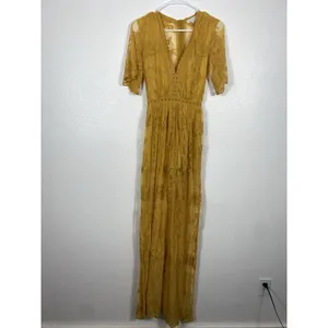 Socialite mustard embroidered lace plunge maxi dress Size Xs 100% Nylon & Cotton thumbnail 4