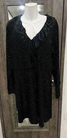 Michael Kors Long Sleeve Black Velvet Cocktail‎ Dress with V Neck Size XL thumbnail 1