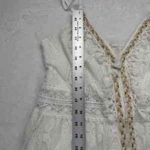 Cupshe White Lace Dress PomPom Tie V Neck Sleeveless Summer‎ Beach Size L thumbnail 5