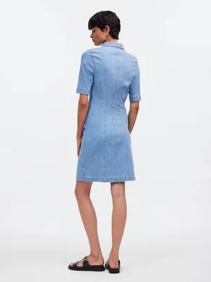 Madewell Denim Seamed Mini Shirtdress Palermo Wash Short Sleeve Buttons Size 6 thumbnail 3