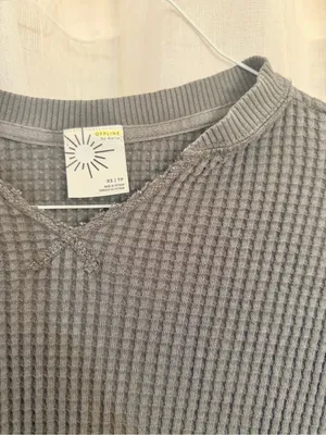 OFFLINE By Aerie Wow! Waffle Notch Neck Long Sleeve T-Shirt Smoked Gray XS thumbnail 5
