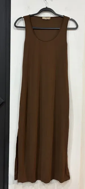 Michael Kors Brown Sleeveless Maxi Tank Dress Size Medium Side Slit Minimalist thumbnail 1