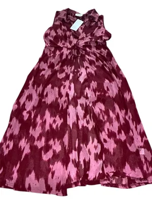 NWT Semi Sheer Lightweight Pink Red Abstract Print Duster Sleeveless Top M New thumbnail 1