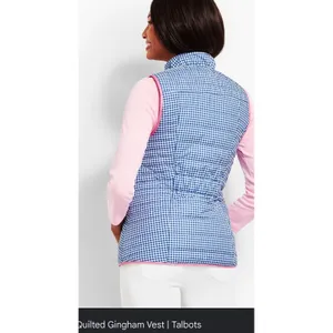 Talbots‎ Womens Blue Gingham Quilted Puffer Vest Pink Trim Full Zip XS Pockets thumbnail 2