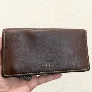 Vintage FOSSIL Brown Pebbled Leather Contrast Stitch Bifold Wallet thumbnail 3