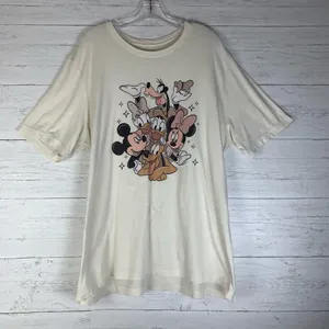 Disney Mickey Mouse & Friends T-Shirt Adult XXL Cream Retro Graphic Tee thumbnail 1