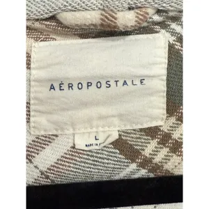 Aeropostale‎ Plaid Cropped Flannel Hooded Shacket Green Brown Large thumbnail 3