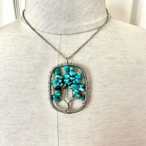 Avon tree faux turquoise silver tone pendant necklace thumbnail 1