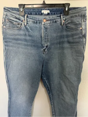 GOOD AMERICAN Good Curve Straight Leg Jeans Distressed Ripped Hem Size 18 thumbnail 3
