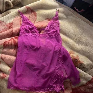 Victoria's Secret MD magenta fuchsia pink net baby doll thumbnail 1