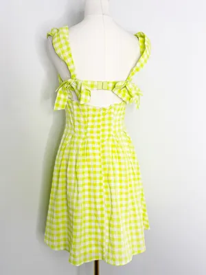 For Love & Lemons August Mini Dress Medium Lime Green White Gingham thumbnail 4