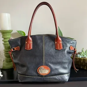 DOONEY & BOURKE Champosa Black Brown Pebbled Leather‎ Satchel Handbag XL thumbnail 1
