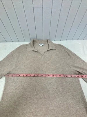 Reiss 100% Wool Cream V-Neck Collared Casual Sweater Size L thumbnail 5