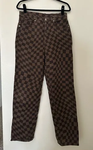 Divided Brown Checkerboard High-Waist Pants thumbnail 1