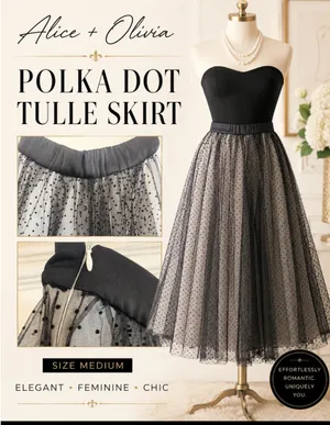 Alice + Olivia Camille Polka Dot Tulle Pouf Midi Skirt Black M NWT $495 thumbnail 3