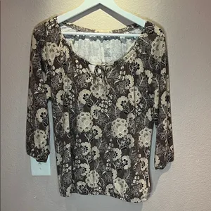 St. John’s Bay Women’s Knit Blouse Peasant Style Neutral Floral Size Large thumbnail 2