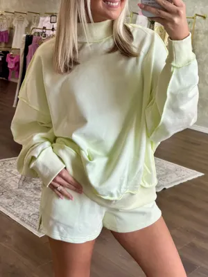 Womens Light Green Mock Neck Sweatshirt & Shorts Set thumbnail 1