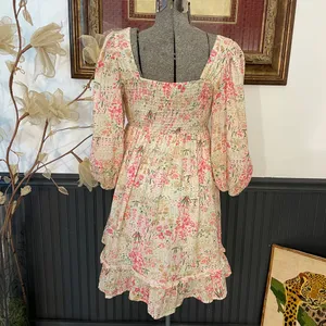 Meet Me In Santorini Floral Puff Sleeve Babydoll Cottagecore Mini Dress - XS 💚🎀 thumbnail 8